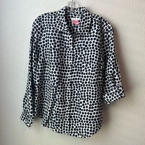Charter Club Black and White Polka Dot LinenTop Blouse Shirt Medium